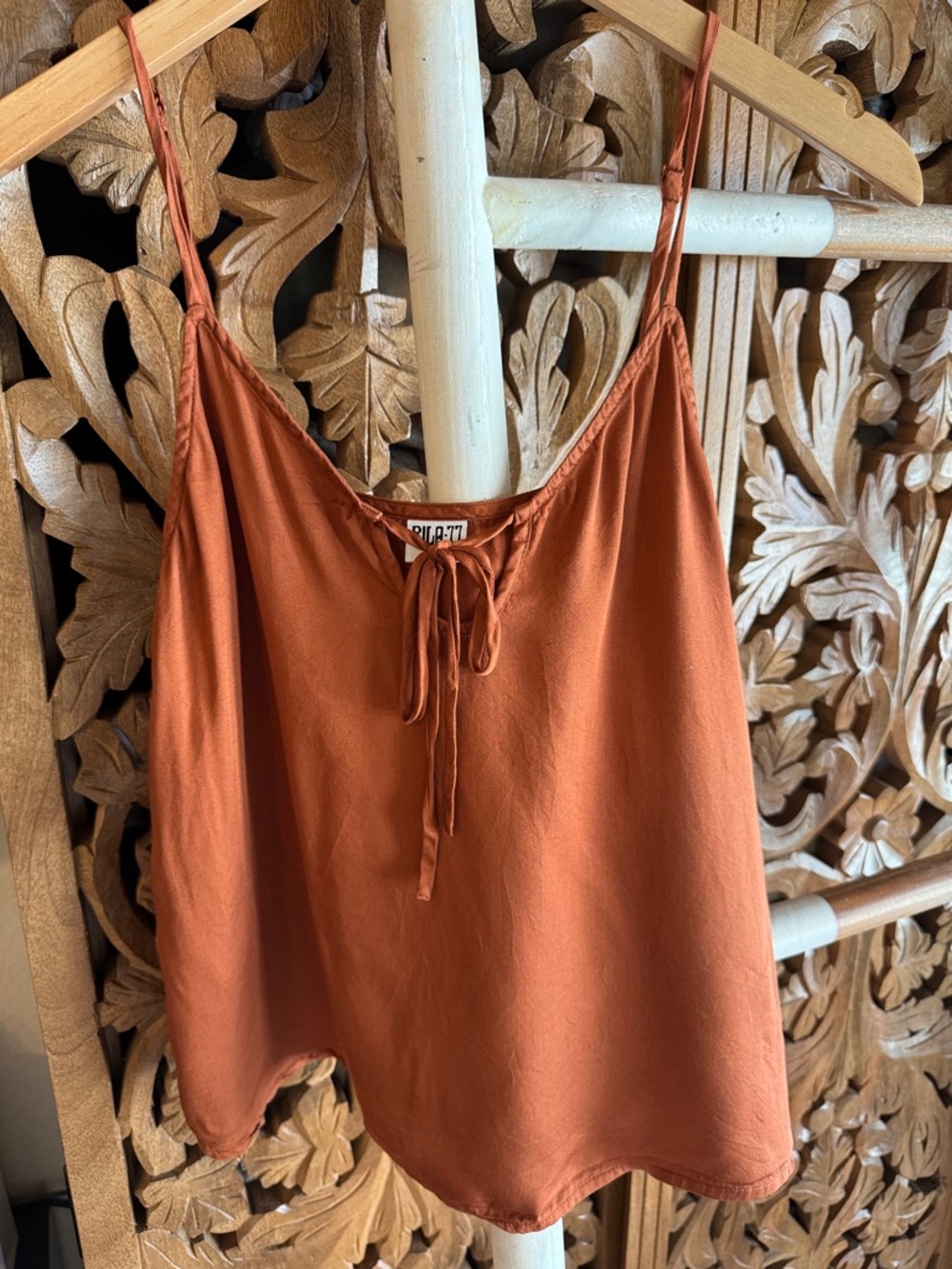 Bila77 Rust Orange Tie-Front Spaghetti Strap Camisole
